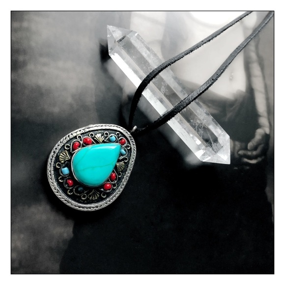 Vintage Tribal Kuchi Blue Boho Turquoise Necklace - Picture 2 of 4